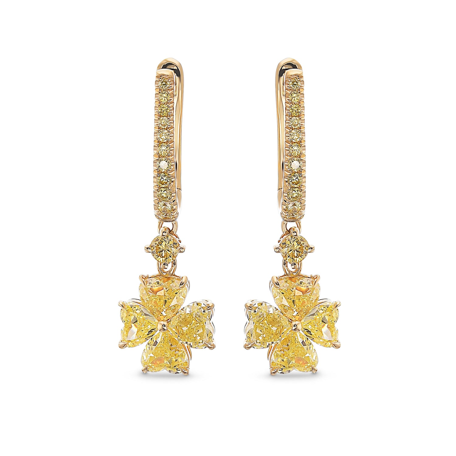 Fancy Yellow Heart Drop Diamond Earrings