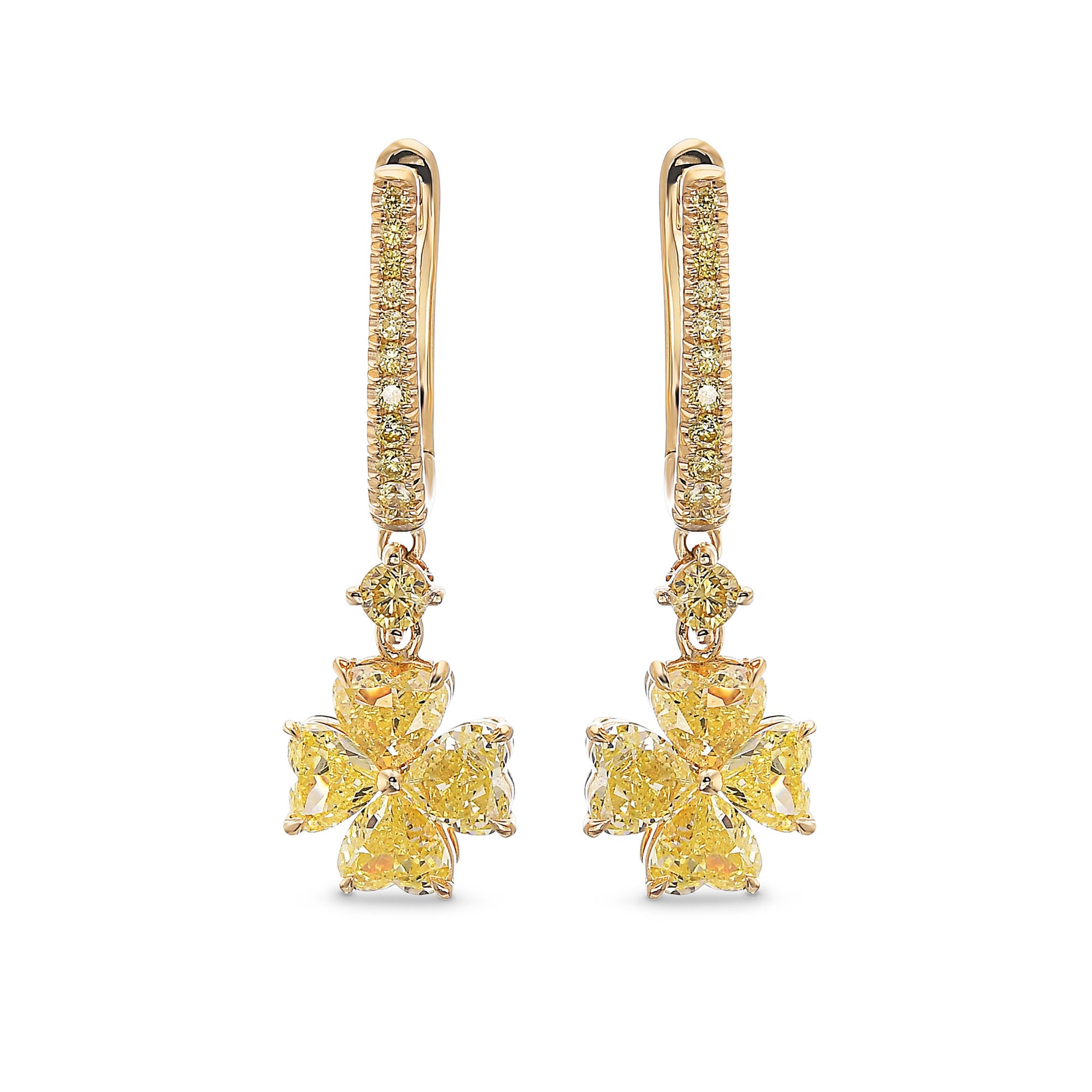 Fancy Yellow Heart Drop Diamond Earrings