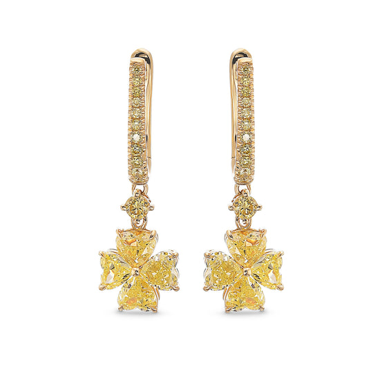 Fancy Yellow Heart Drop Diamond Earrings