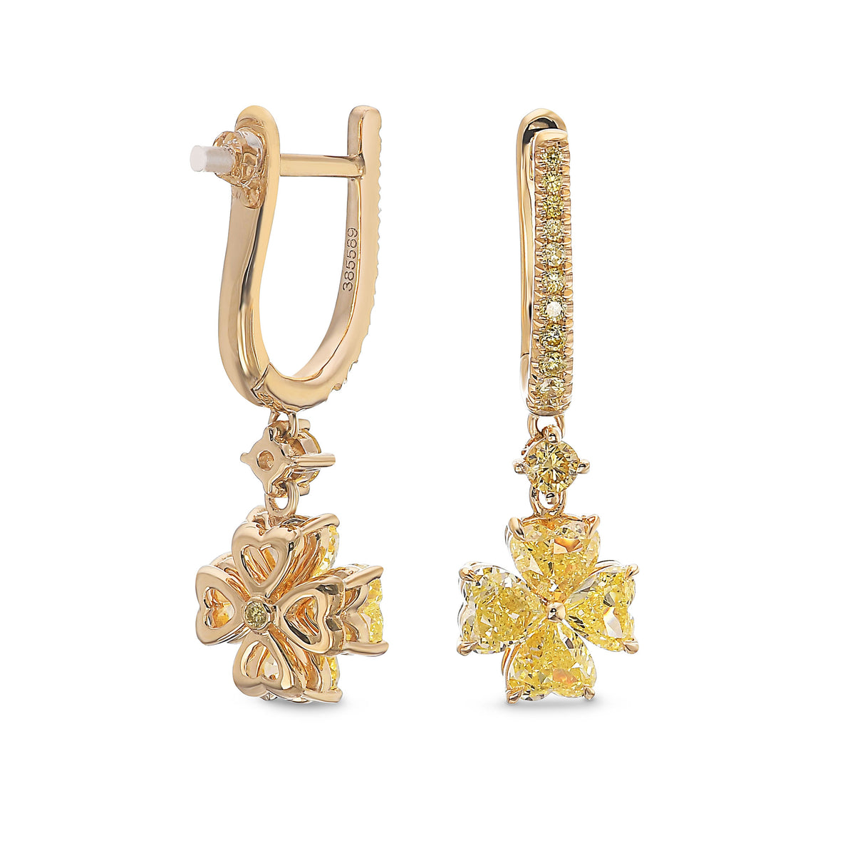 Fancy Yellow Heart Drop Diamond Earrings