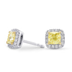  Fancy Yellow Cushion Halo Diamond Earrings