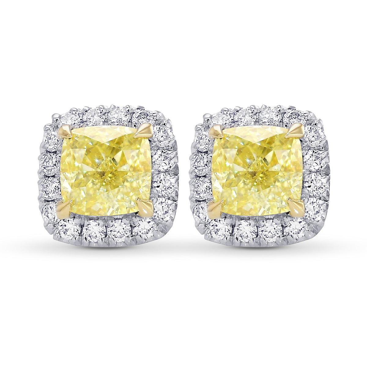  Fancy Yellow Cushion Halo Diamond Earrings