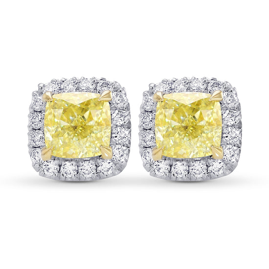  Fancy Yellow Cushion Halo Diamond Earrings