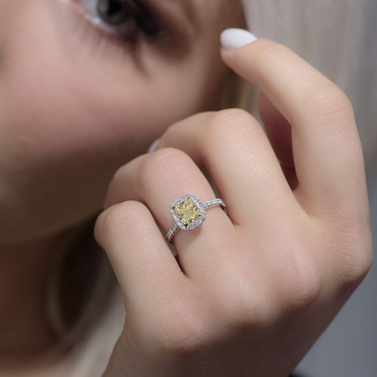 Fancy Yellow Cushion Halo Diamond Ring