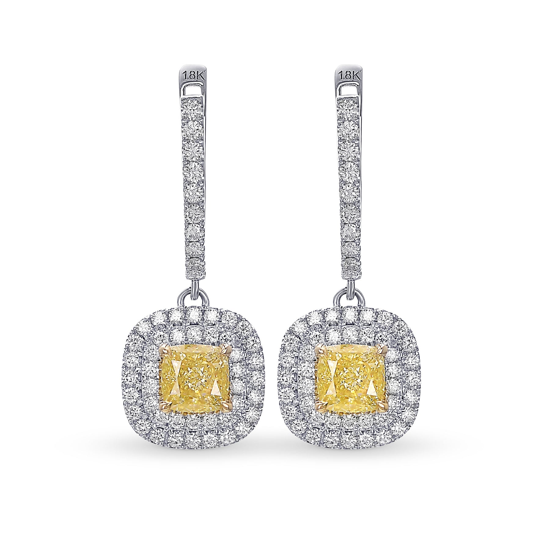 Fancy Light Yellow Diamond Halo Drop Earrings