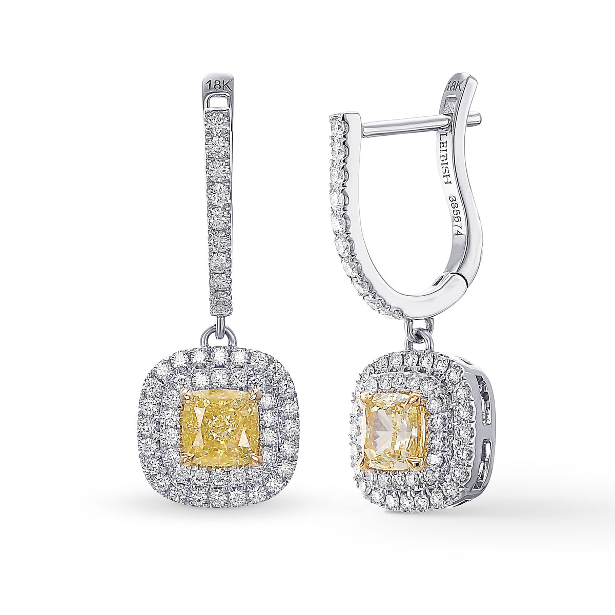 Fancy Light Yellow Diamond Halo Drop Earrings