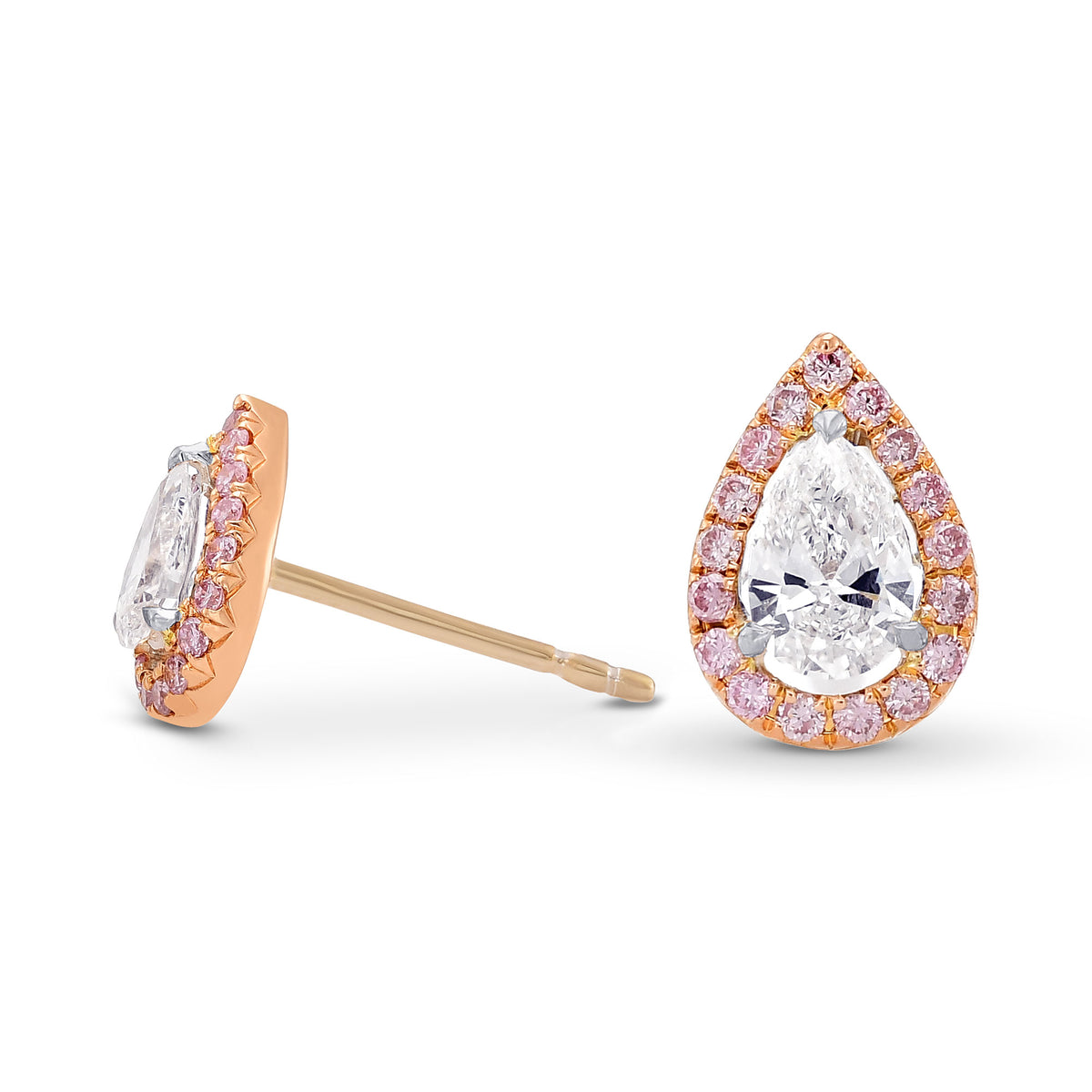  Pear shape Collection and Fancy Pink Halo Diamond Stud  Earrings