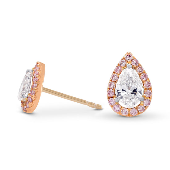  Pear shape Collection and Fancy Pink Halo Diamond Stud  Earrings
