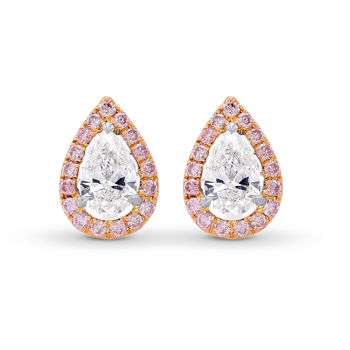  Pear shape Collection and Fancy Pink Halo Diamond Stud  Earrings