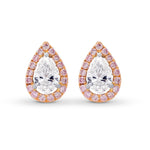  Pear shape Collection and Fancy Pink Halo Diamond Stud  Earrings