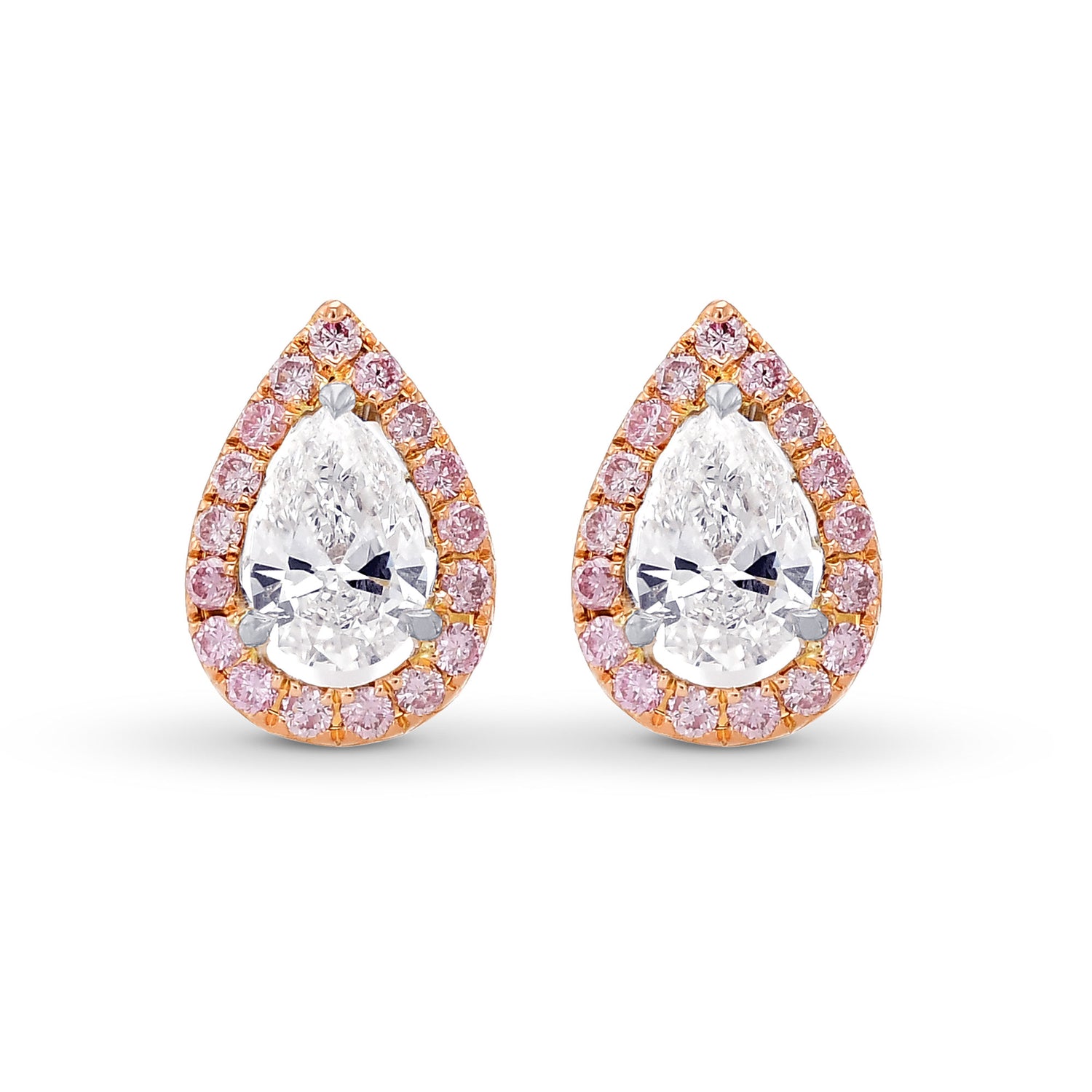  Pear shape Collection and Fancy Pink Halo Diamond Stud  Earrings
