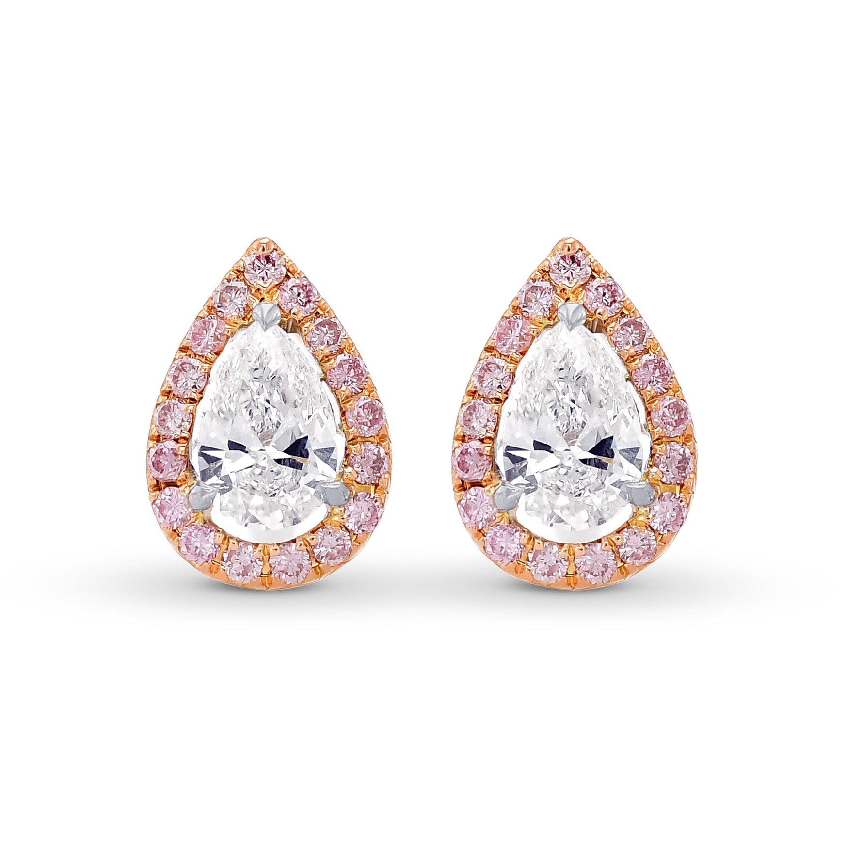  Pear shape Collection and Fancy Pink Halo Diamond Stud  Earrings