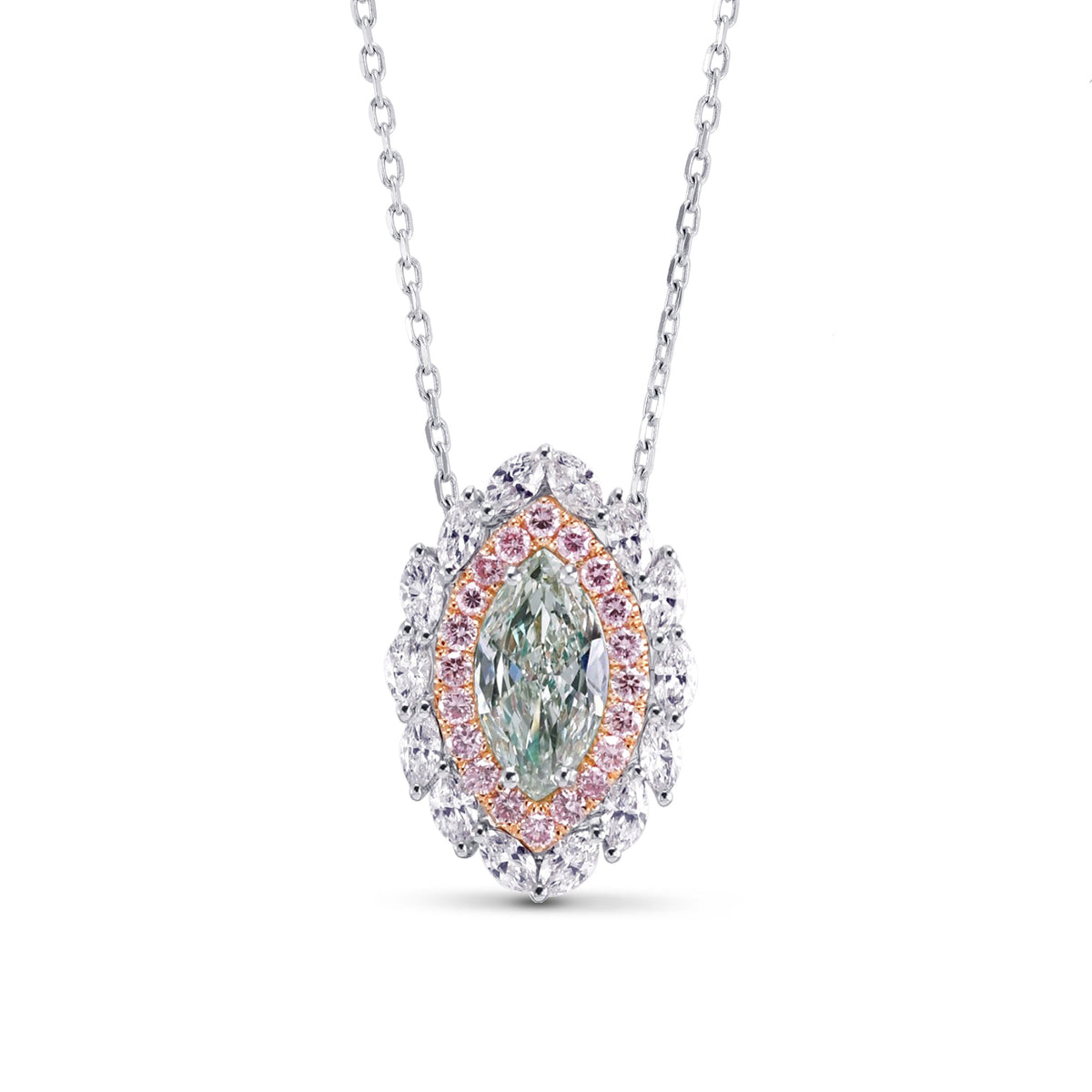 Light Green Marquise Diamond Double Halo Pendant