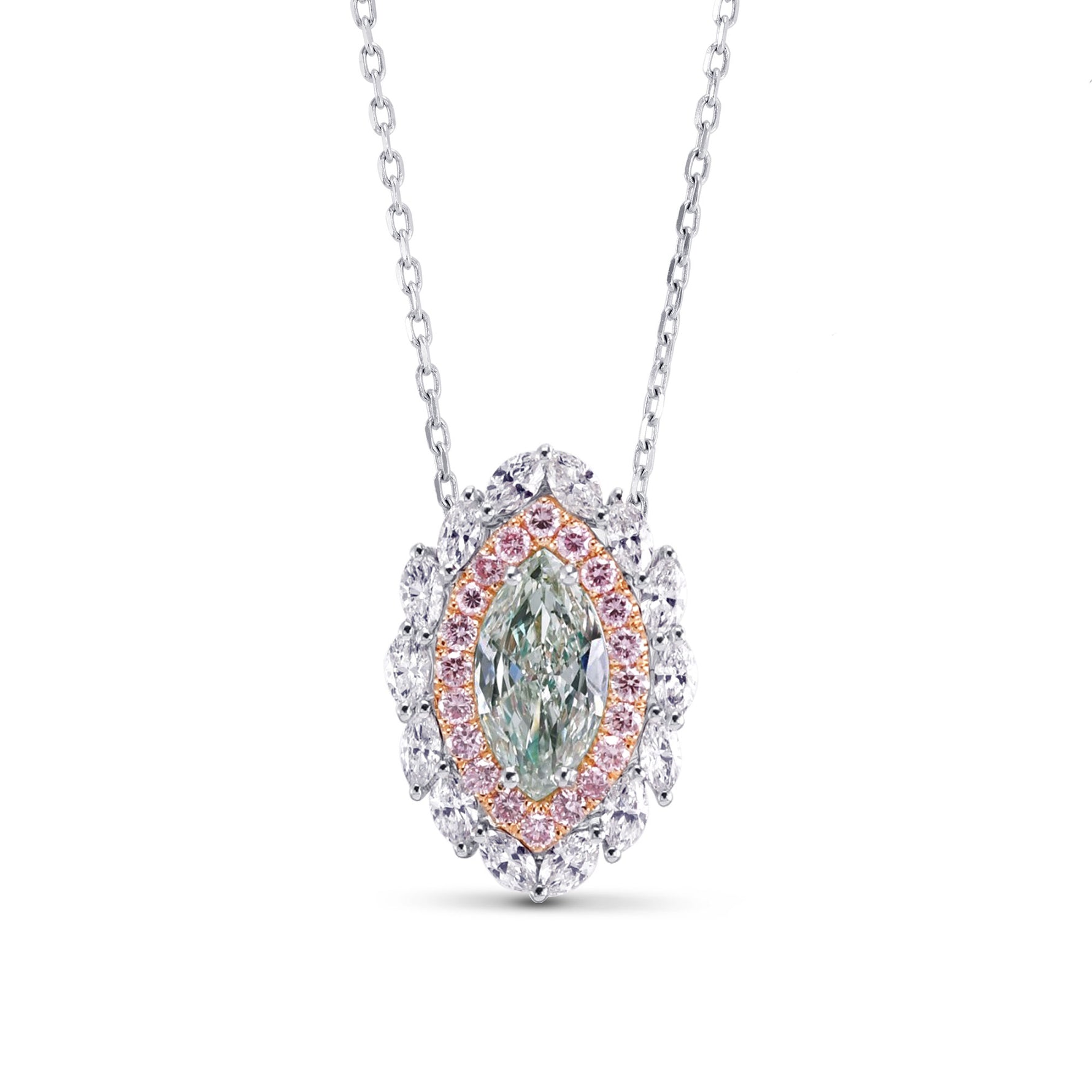 Light Green Marquise Diamond Double Halo Pendant