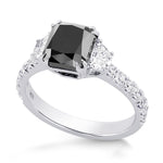 Fancy Black Cushion & Trapezoid Diamond Side-stone Ring 