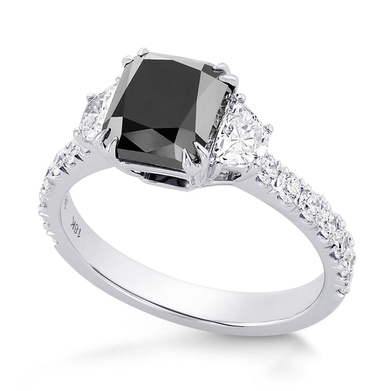 Fancy Black Cushion & Trapezoid Diamond Side-stone Ring 