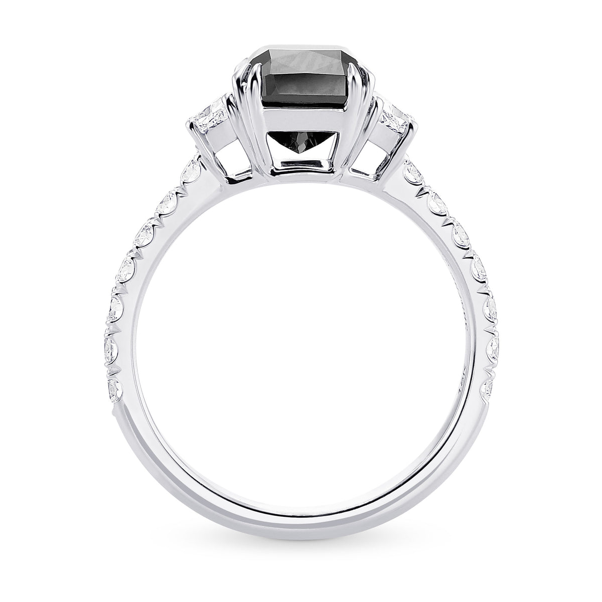 Fancy Black Cushion & Trapezoid Diamond Side-stone Ring 