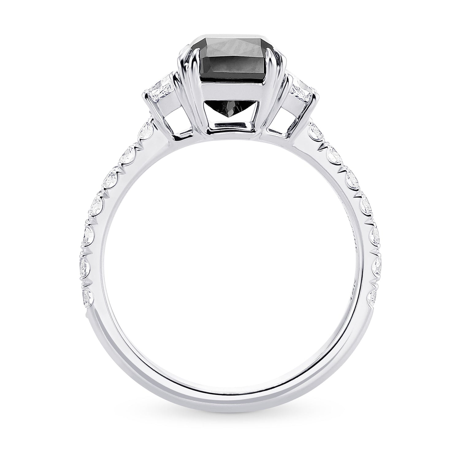 Fancy Black Cushion & Trapezoid Diamond Side-stone Ring 