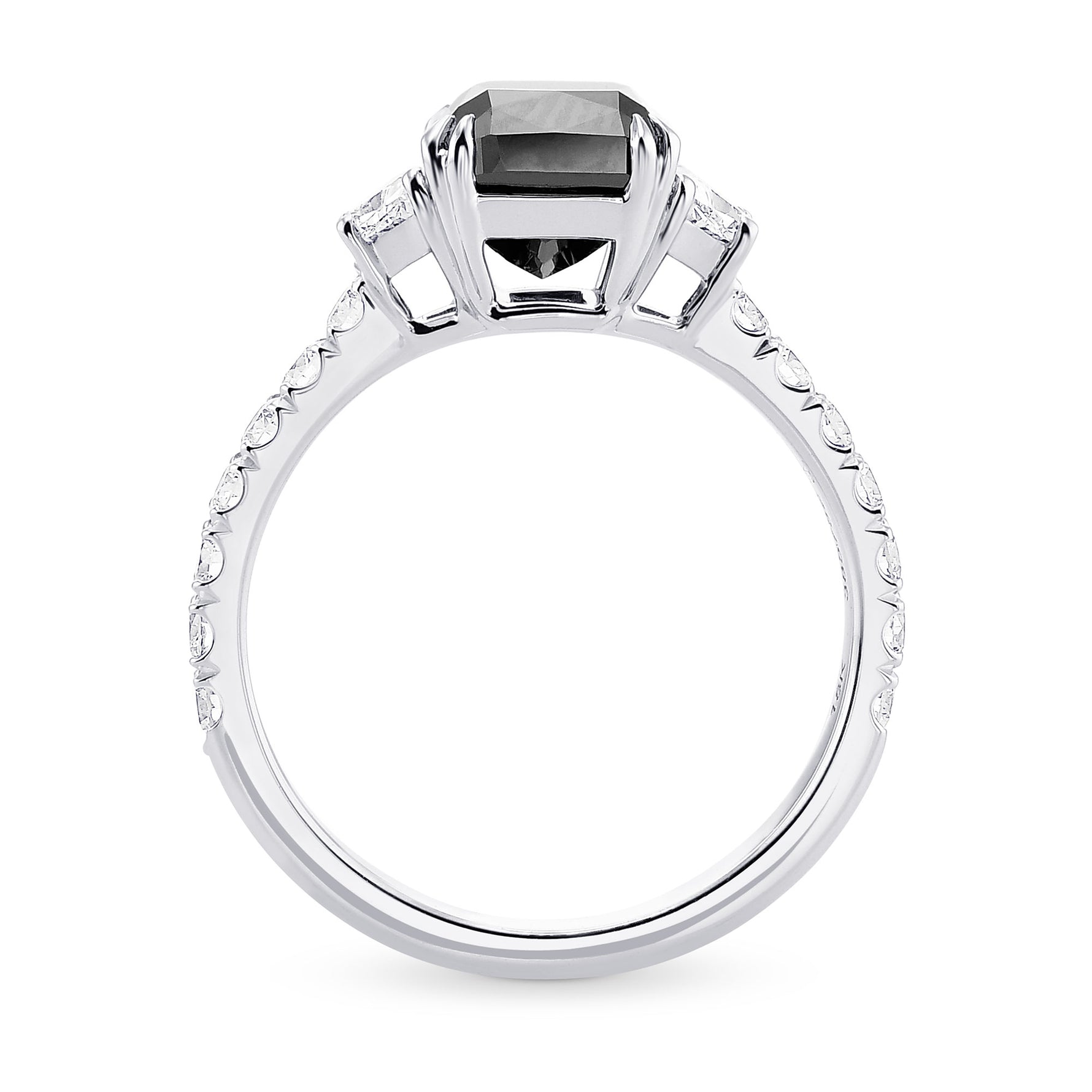 Fancy Black Cushion & Trapezoid Diamond Side-stone Ring 