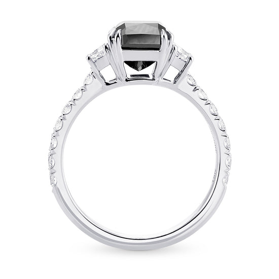 Fancy Black Cushion & Trapezoid Diamond Side-stone Ring 