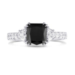 Fancy Black Cushion & Trapezoid Diamond Side-stone Ring 