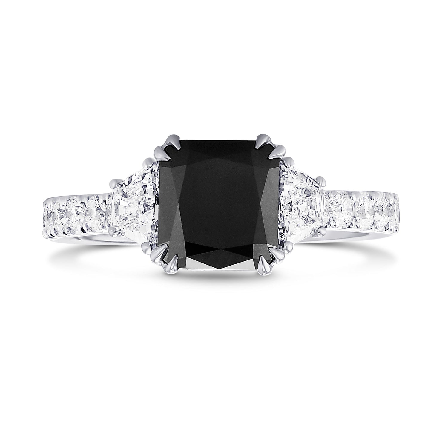 Fancy Black Cushion & Trapezoid Diamond Side-stone Ring 