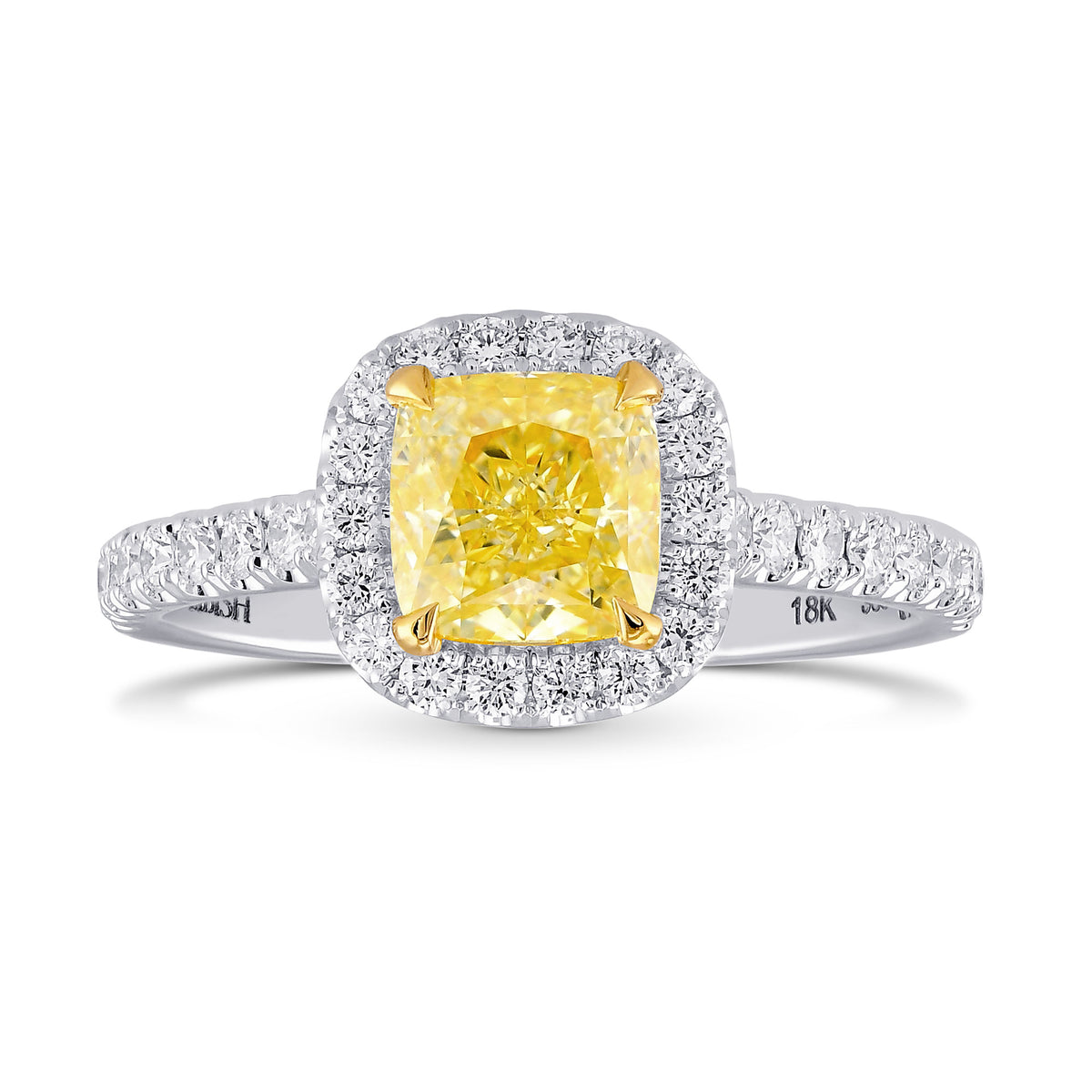 Fancy Light Yellow Cushion Diamond Halo Ring
