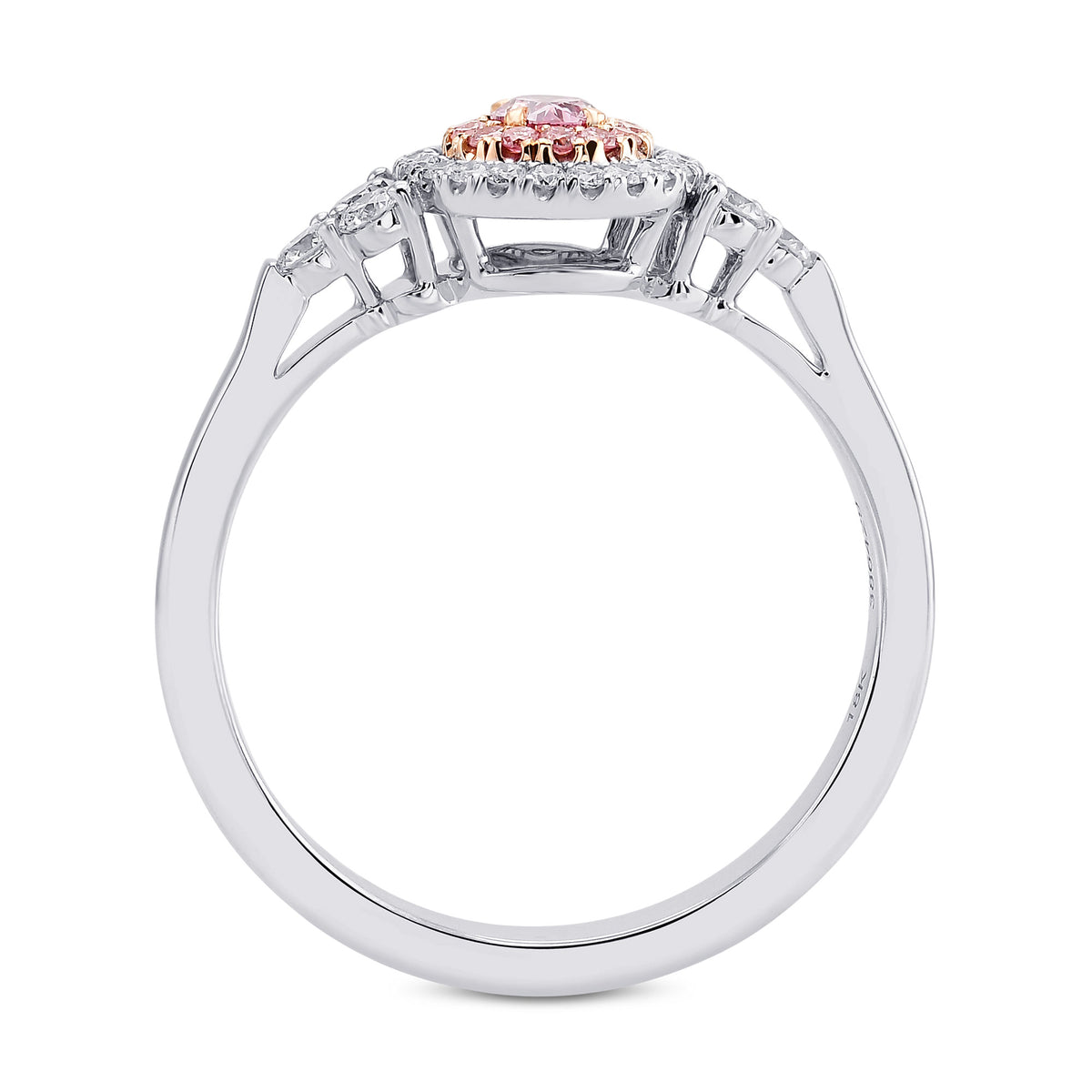 Fancy Vivid Purplish Pink Oval Argyle Diamond Double Halo Side-stone Ring