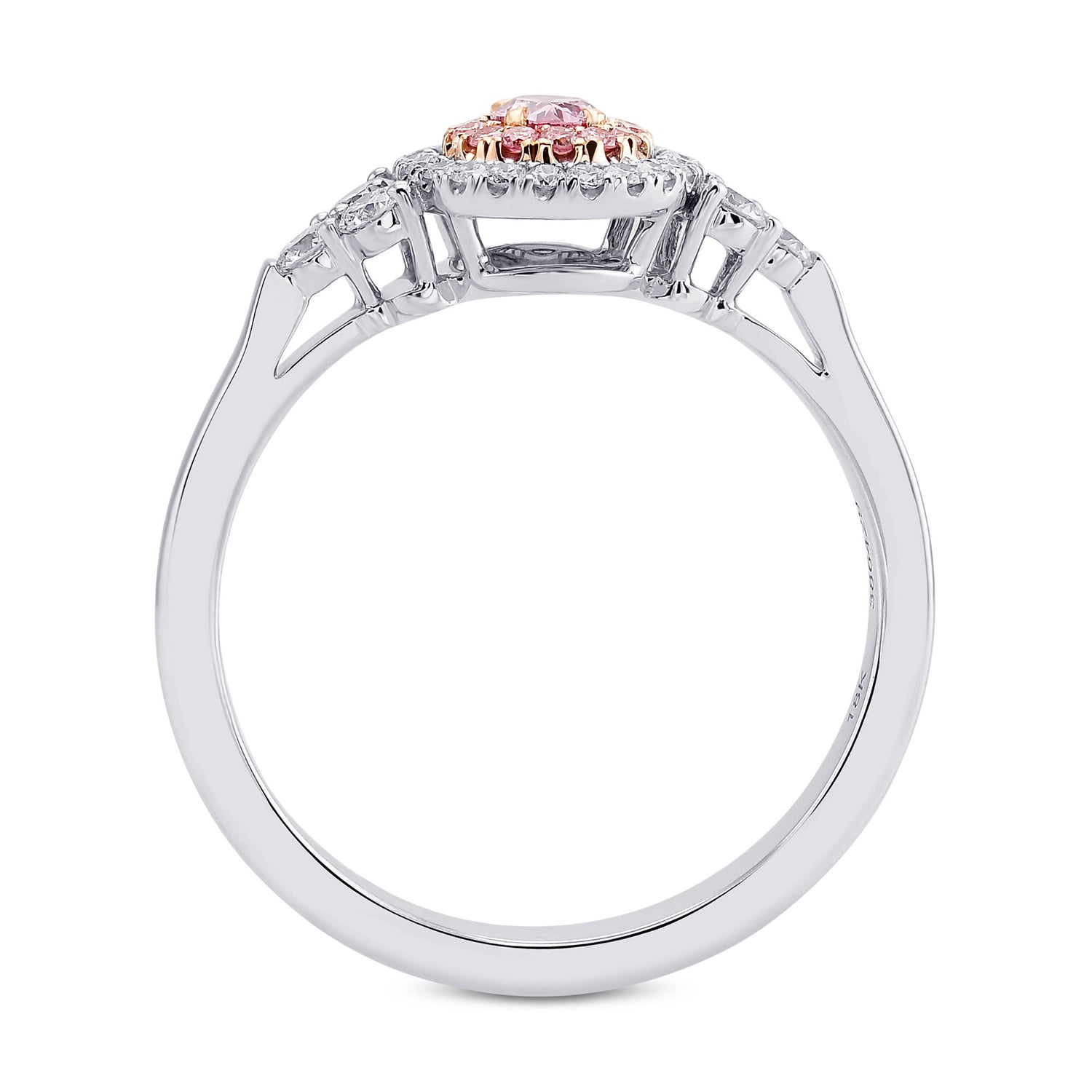 Fancy Vivid Purplish Pink Oval Argyle Diamond Double Halo Side-stone Ring