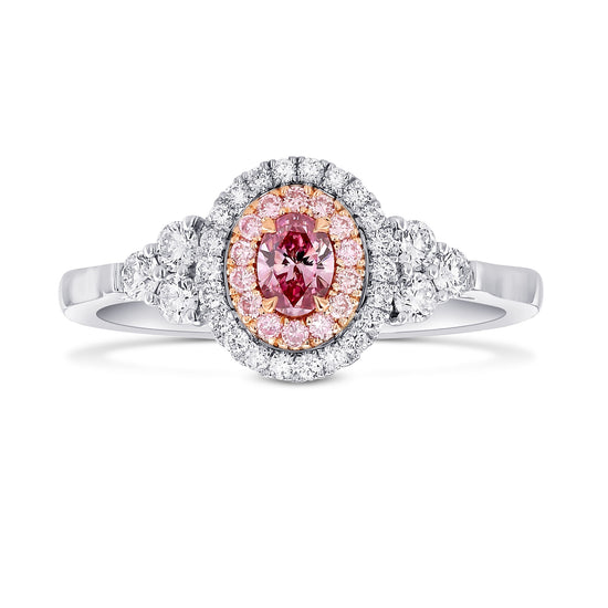 Fancy Vivid Purplish Pink Oval Argyle Diamond Double Halo Side-stone Ring