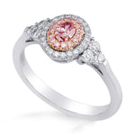 Fancy Vivid Purplish Pink Oval Argyle Diamond Double Halo Side-stone Ring