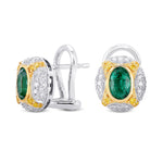 Oval Emerald and Fancy Intense Yellow Diamond Earrings 