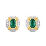 Oval Emerald and Fancy Intense Yellow Diamond Earrings 