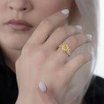 Fancy Light Yellow Cushion 3 Stones Diamond Ring