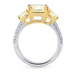Fancy Light Yellow Cushion 3 Stones Diamond Ring