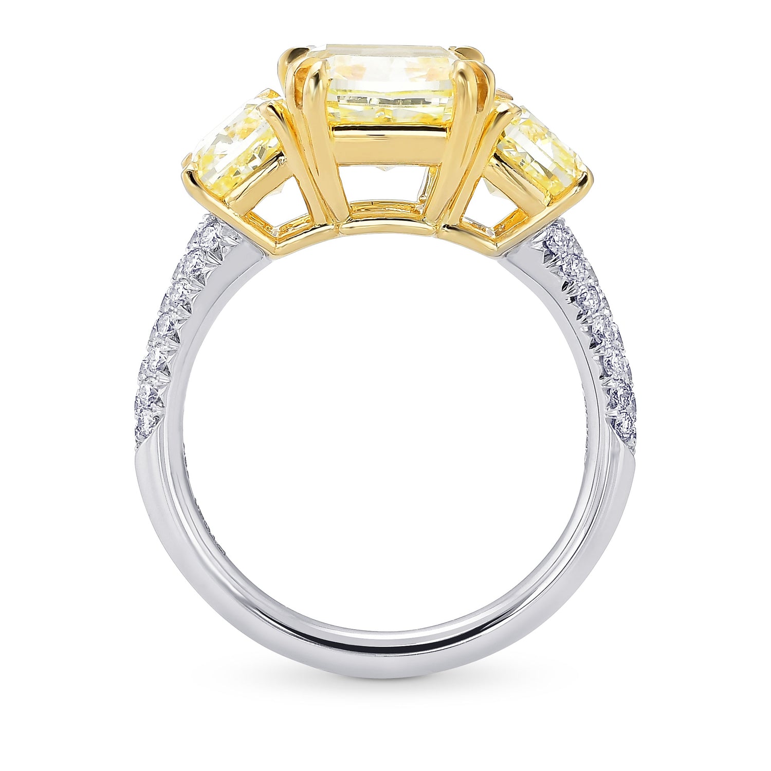 Fancy Light Yellow Cushion 3 Stones Diamond Ring
