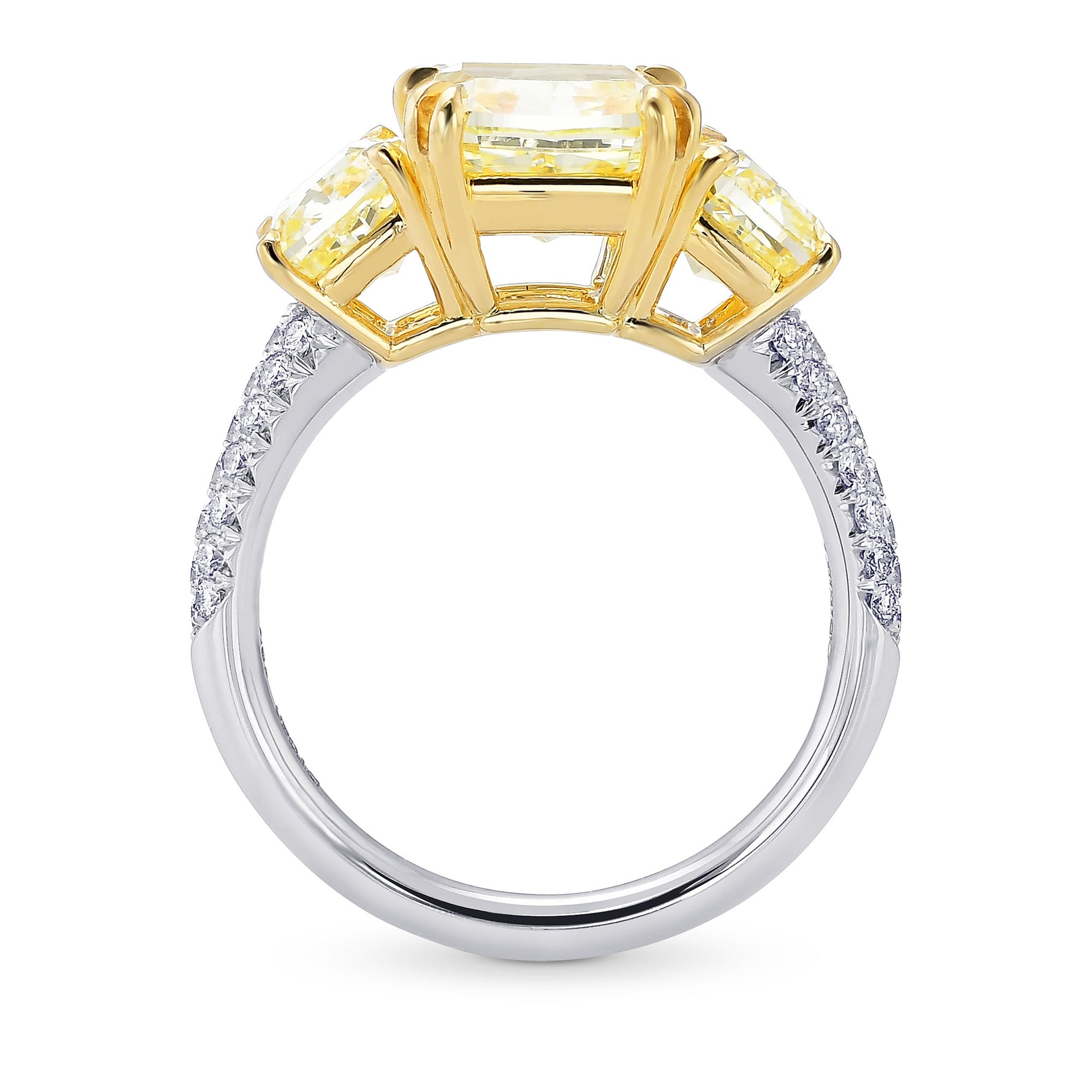 Fancy Light Yellow Cushion 3 Stones Diamond Ring