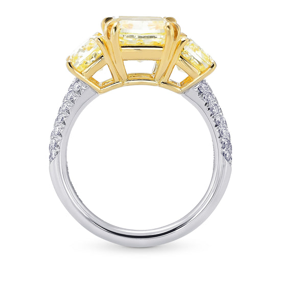 Fancy Light Yellow Cushion 3 Stones Diamond Ring