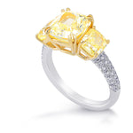 Fancy Light Yellow Cushion 3 Stones Diamond Ring