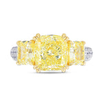 Fancy Light Yellow Cushion 3 Stones Diamond Ring