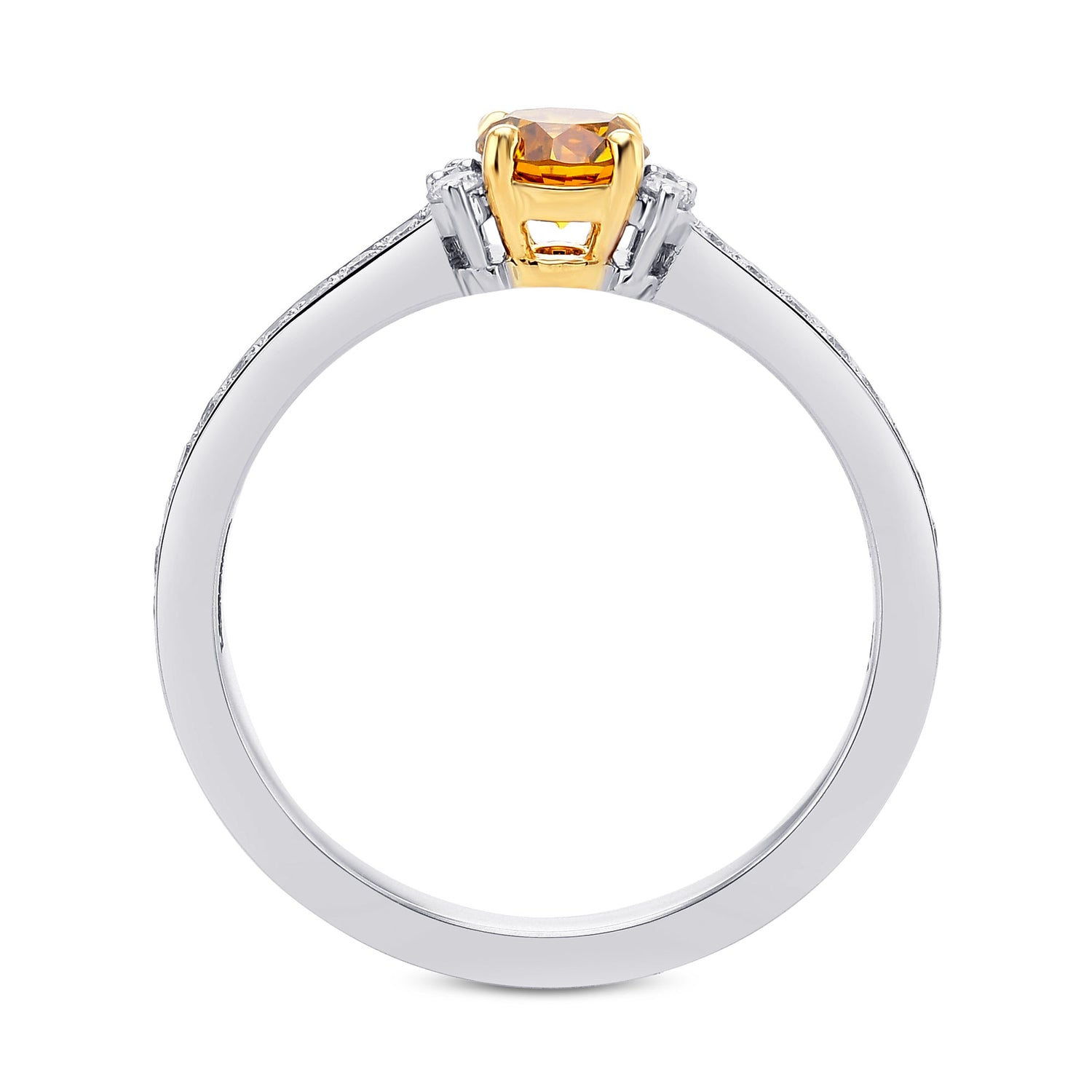 Fancy Deep Orange Yellow Round Diamond Accent & Pave Ring