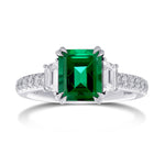 Green Emerald & Trapezoid Diamond Ring 