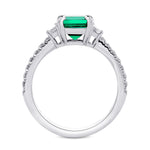Green Emerald & Trapezoid Diamond Ring 