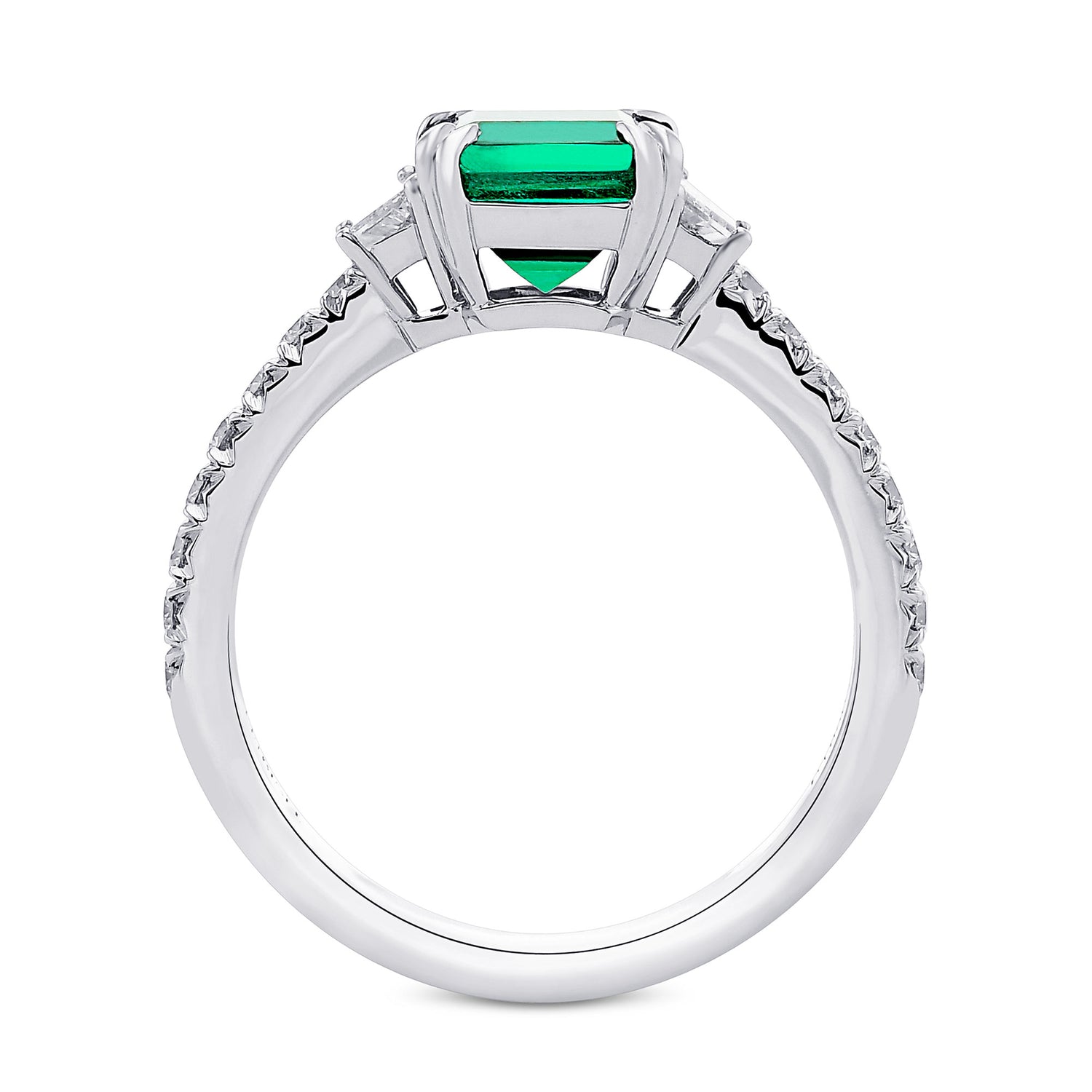 Green Emerald & Trapezoid Diamond Ring 