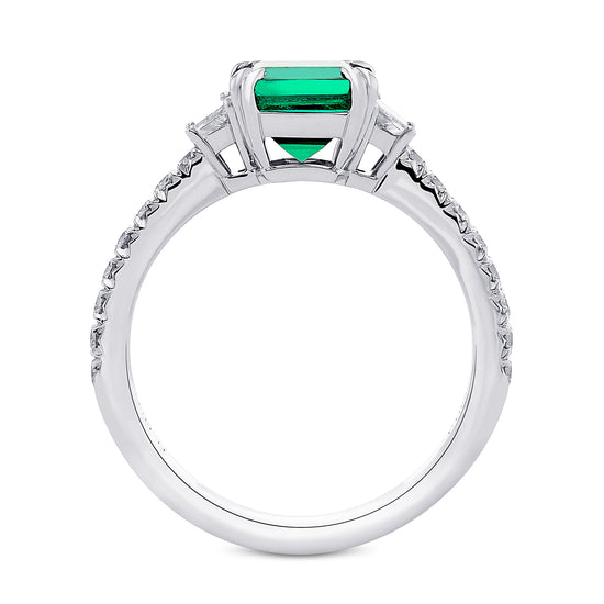 Green Emerald & Trapezoid Diamond Ring 