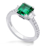 Green Emerald & Trapezoid Diamond Ring 