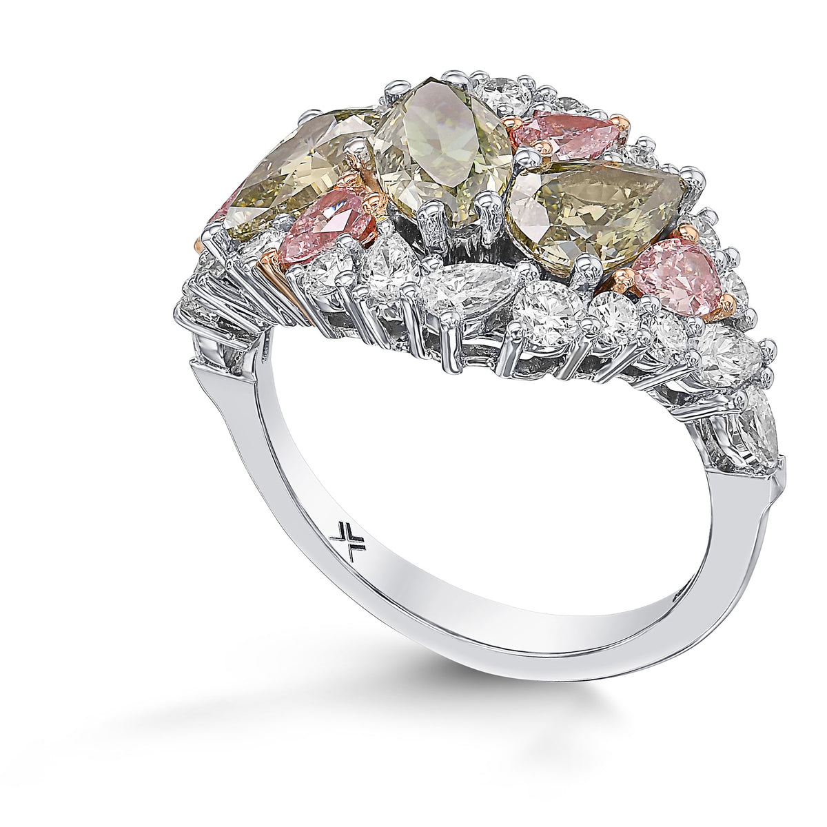  Extraordinary Mix Shape and Color Diamond Bombe Ring