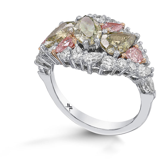  Extraordinary Mix Shape and Color Diamond Bombe Ring