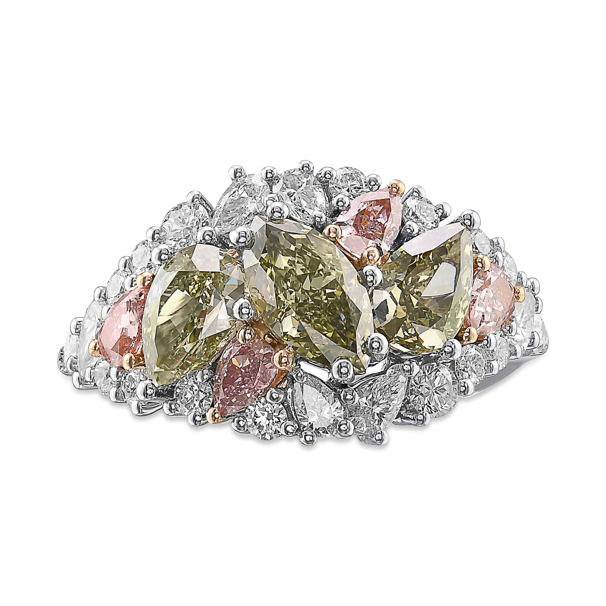  Extraordinary Mix Shape and Color Diamond Bombe Ring