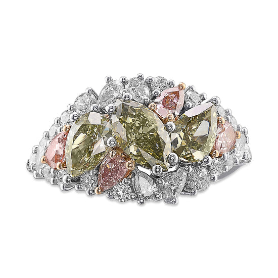  Extraordinary Mix Shape and Color Diamond Bombe Ring